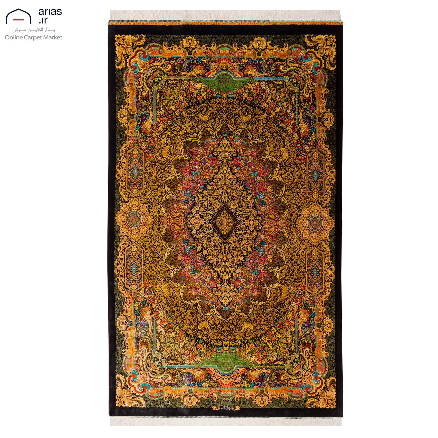 فرش دستباف شش متری تمام ابریشم مارک اشراف نقشه انحصاری بافت قم کد D02717G