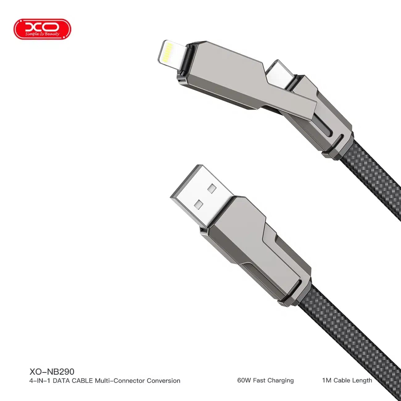 کابل شارژ 4 در 1 ایکس او مدل XO-NB290 توان 60W و طول 1m — تصویر ۵