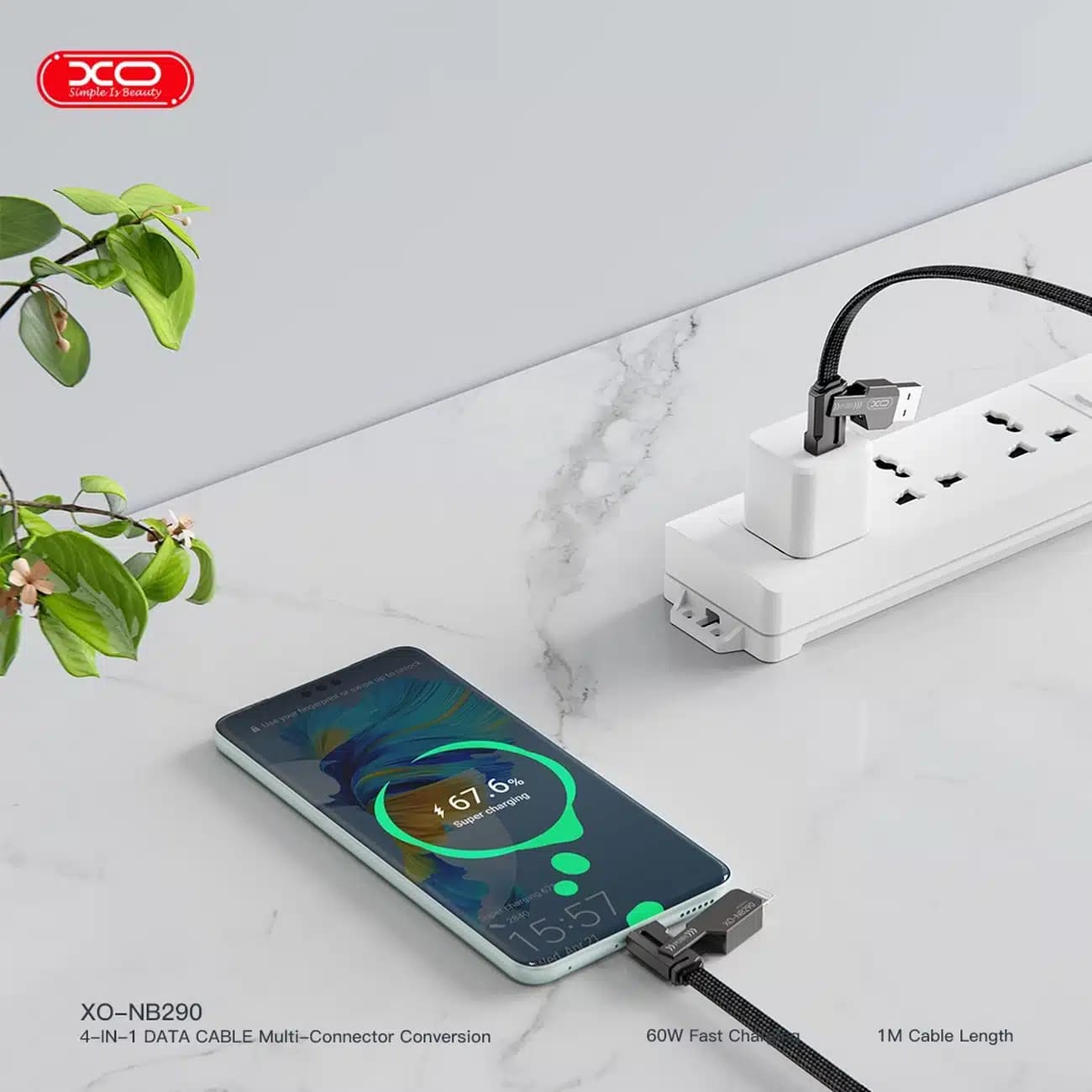 کابل شارژ 4 در 1 ایکس او مدل XO-NB290 توان 60W و طول 1m — تصویر ۸