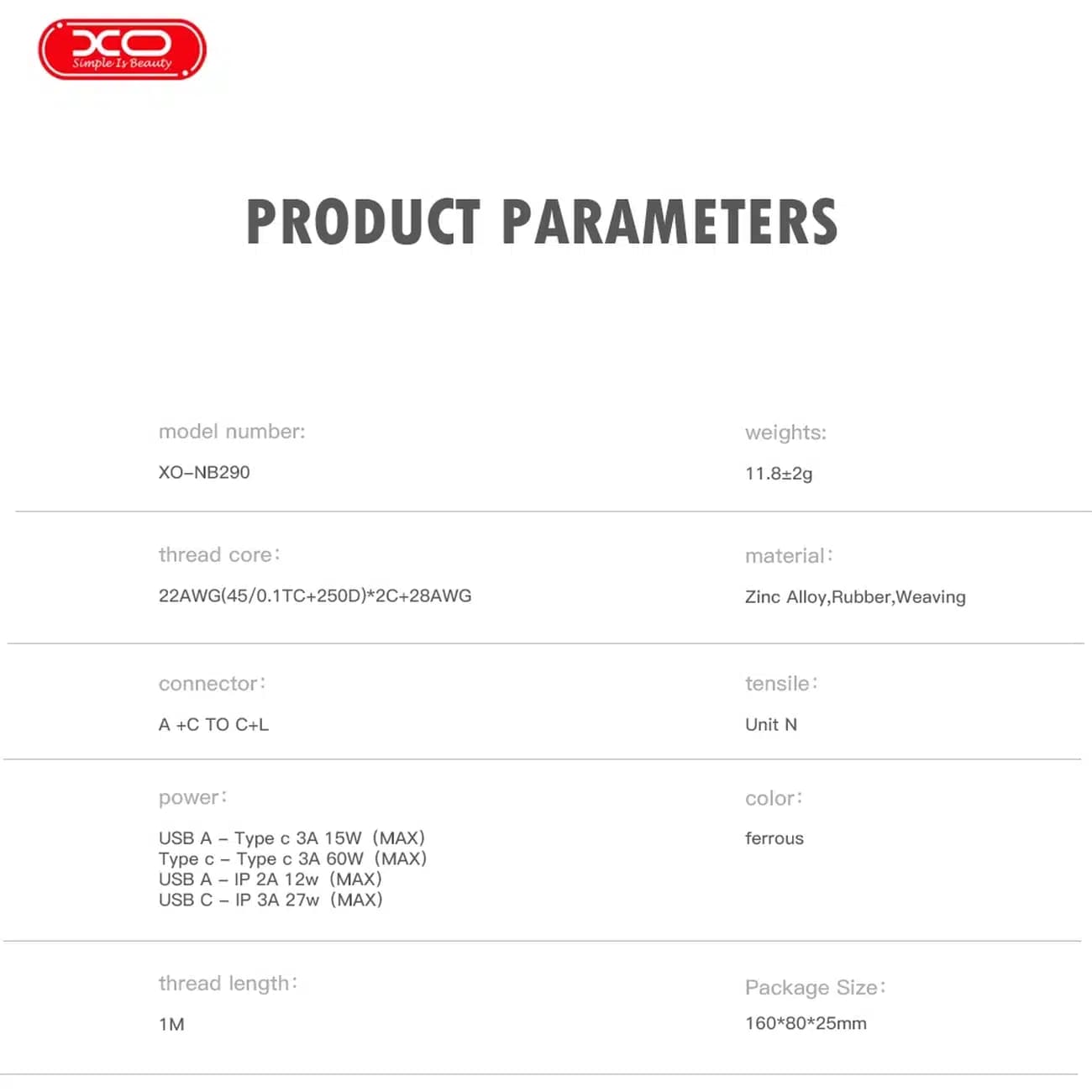 کابل شارژ 4 در 1 ایکس او مدل XO-NB290 توان 60W و طول 1m — تصویر ۹