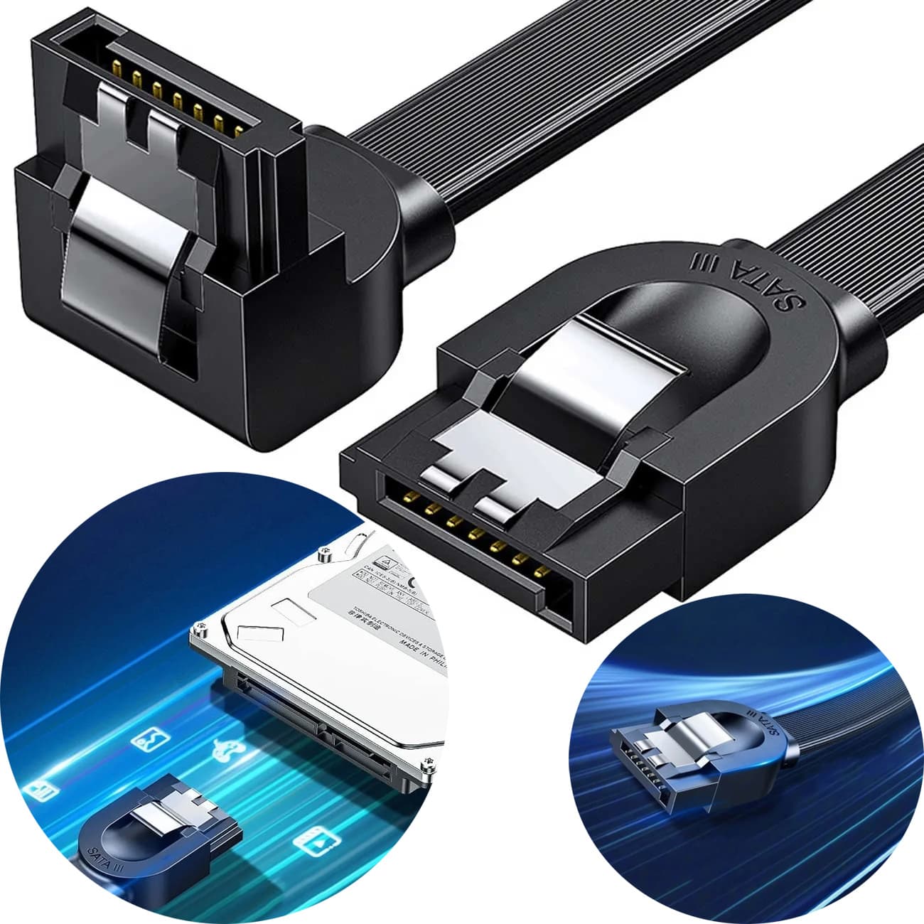 کابل دیتای هارد SATA3.0 نیم متری یوگرین UGREEN US217 30797 – زانویی 90 درجه