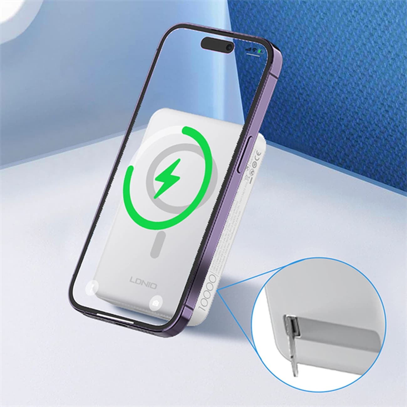 پاور بانک 10000 وایرلس الدنیو LDNIO مدل PQ16 توان 22.5 وات — تصویر ۲
