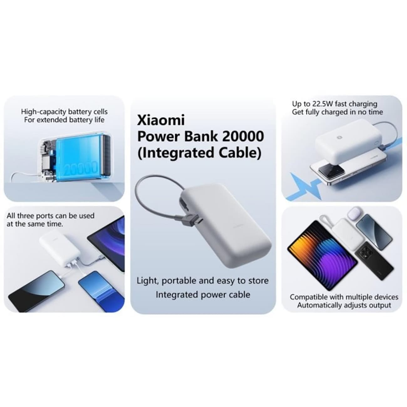 پاور بانک 20000 شیائومی Xiaomi اصل مدل PB2020MI توان 22.5 وات با کابل — تصویر ۴