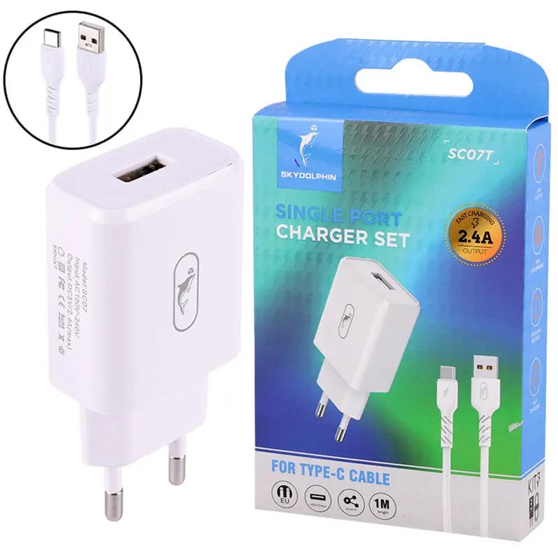 شارژر Sky Dolphin SC07T 2.4A 12W همراه کابل تایپ سی — تصویر ۲