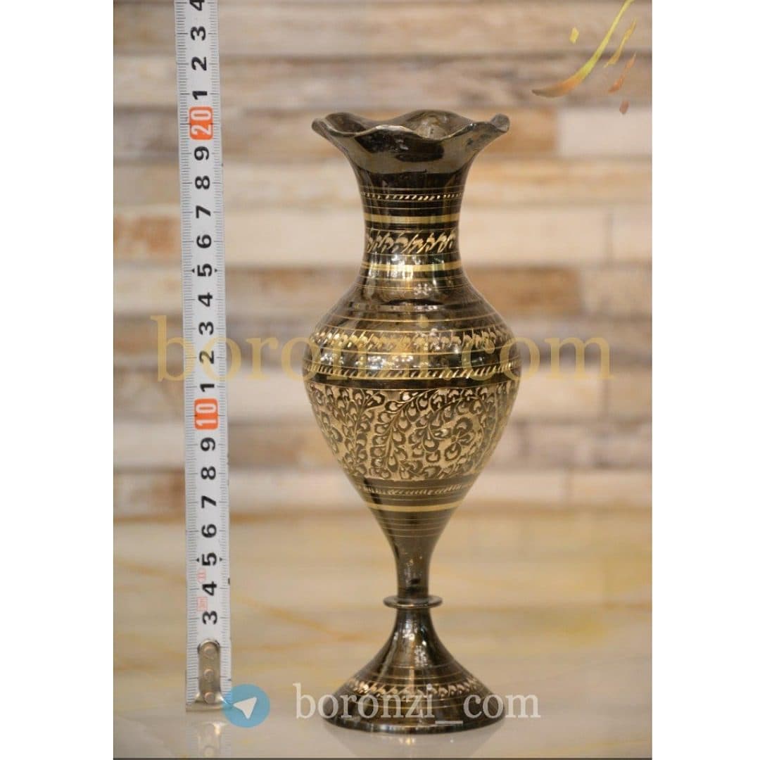 گلدان برنزی سیاه قلم کشمیری ارتفاع۲۰ سانت — تصویر ۲
