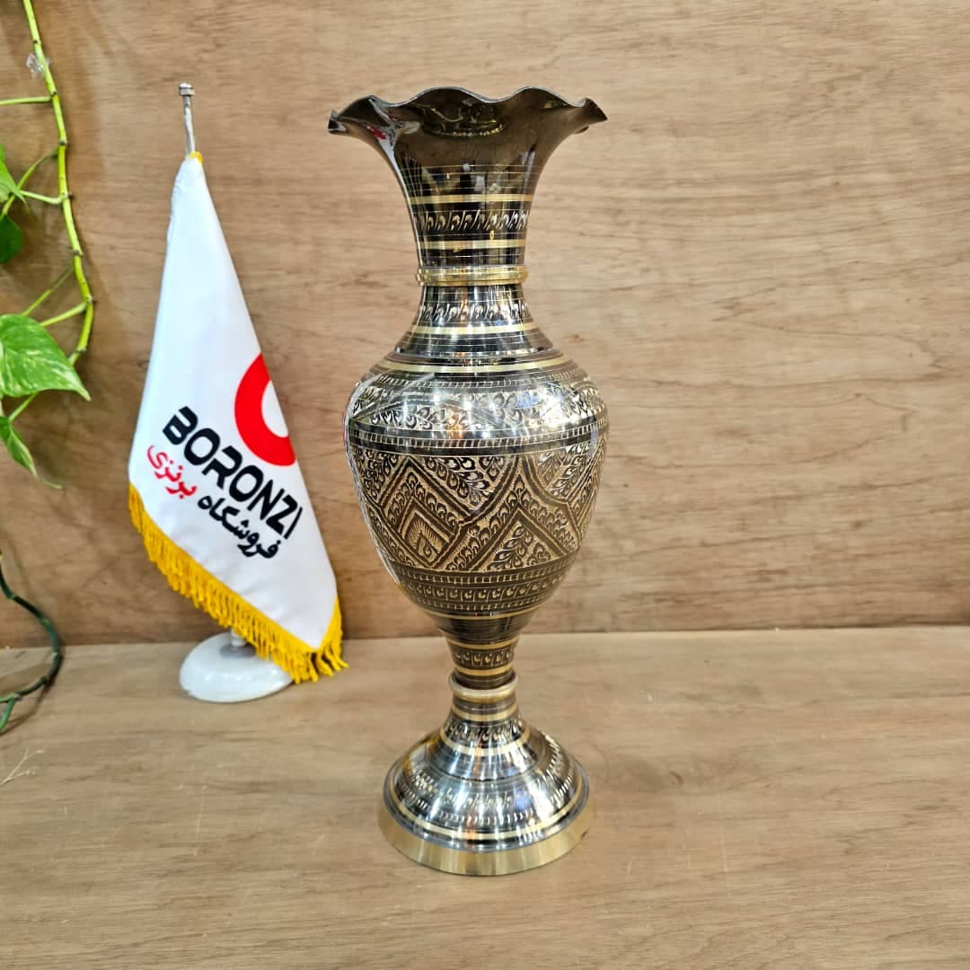 گلدان سه تکه برنزی سیاه قلم 40 سانت