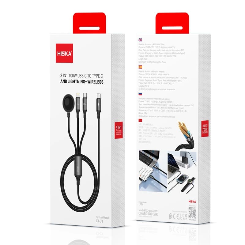 کابل تبدیل USB-C به لایتنینگ / USB-C / WIRELESS هیسکا مدل LX-31 طول 1.2 متر — تصویر ۱۰