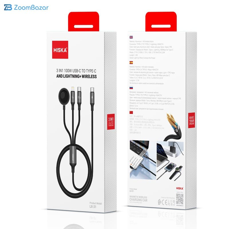 کابل تبدیل USB-C به لایتنینگ / USB-C / WIRELESS هیسکا مدل LX-31 طول 1.2 متر — تصویر ۳