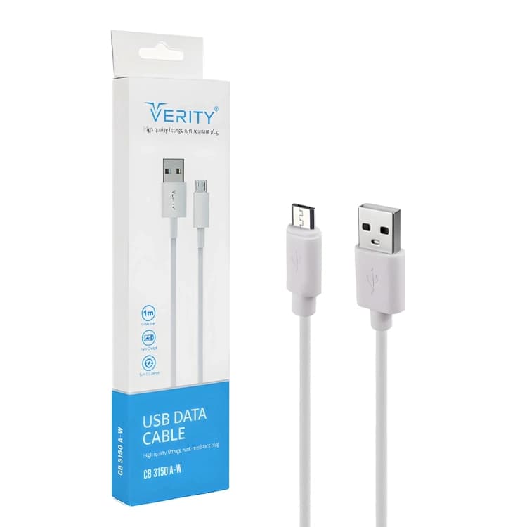 کابل دیتا و شارژ اندروید VERITY مدل 3150 سفید