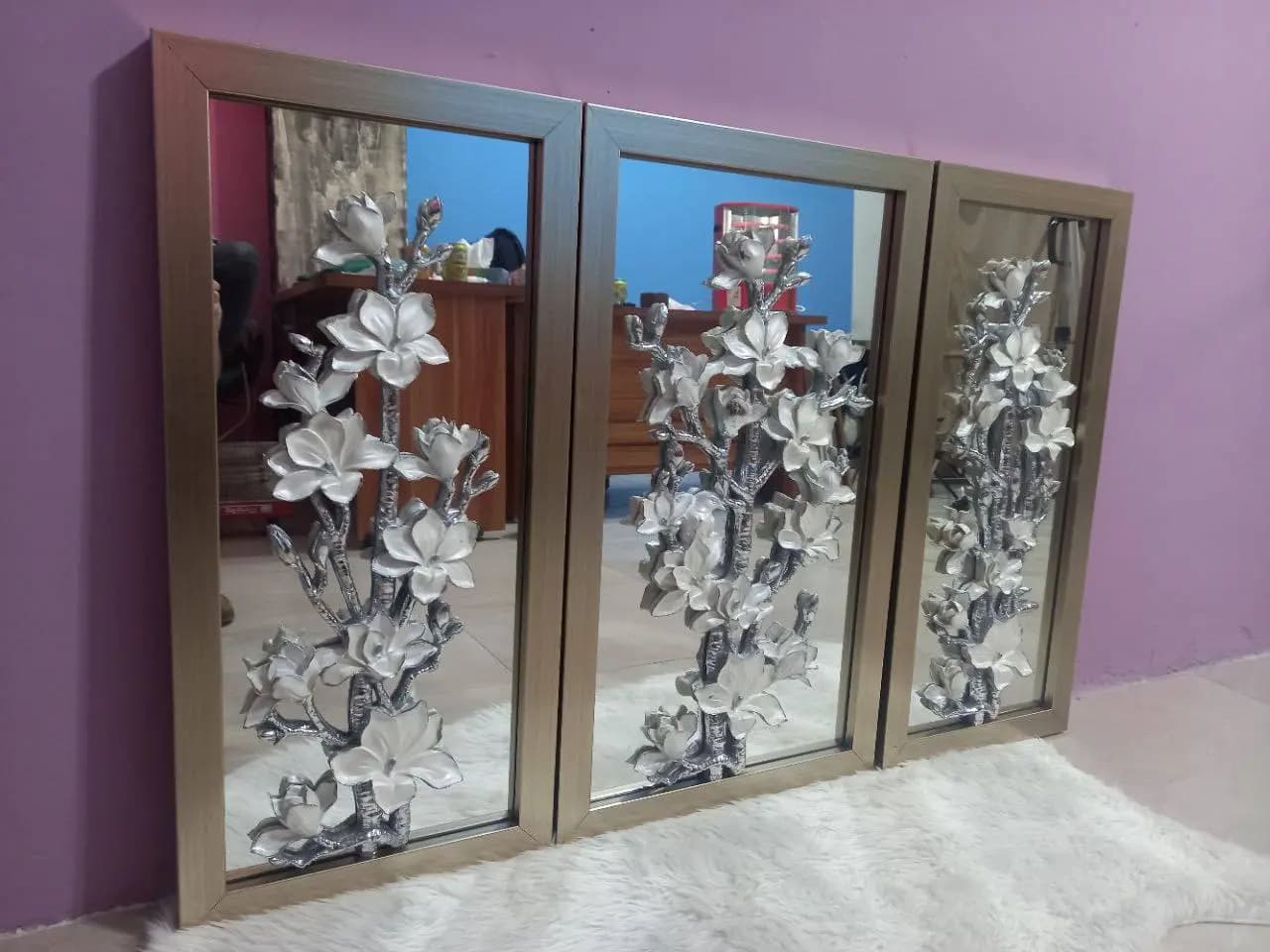 تابلو سه تیکه مستطیلی گل برجسته