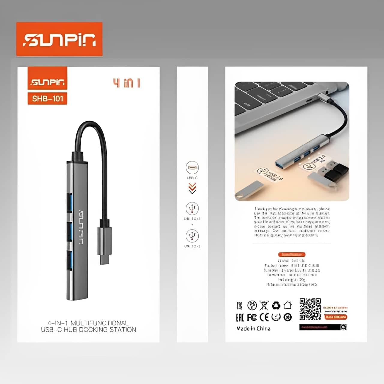 هاب TYPE C USB چهار پورت SUNPIN SHB-101 — تصویر ۳