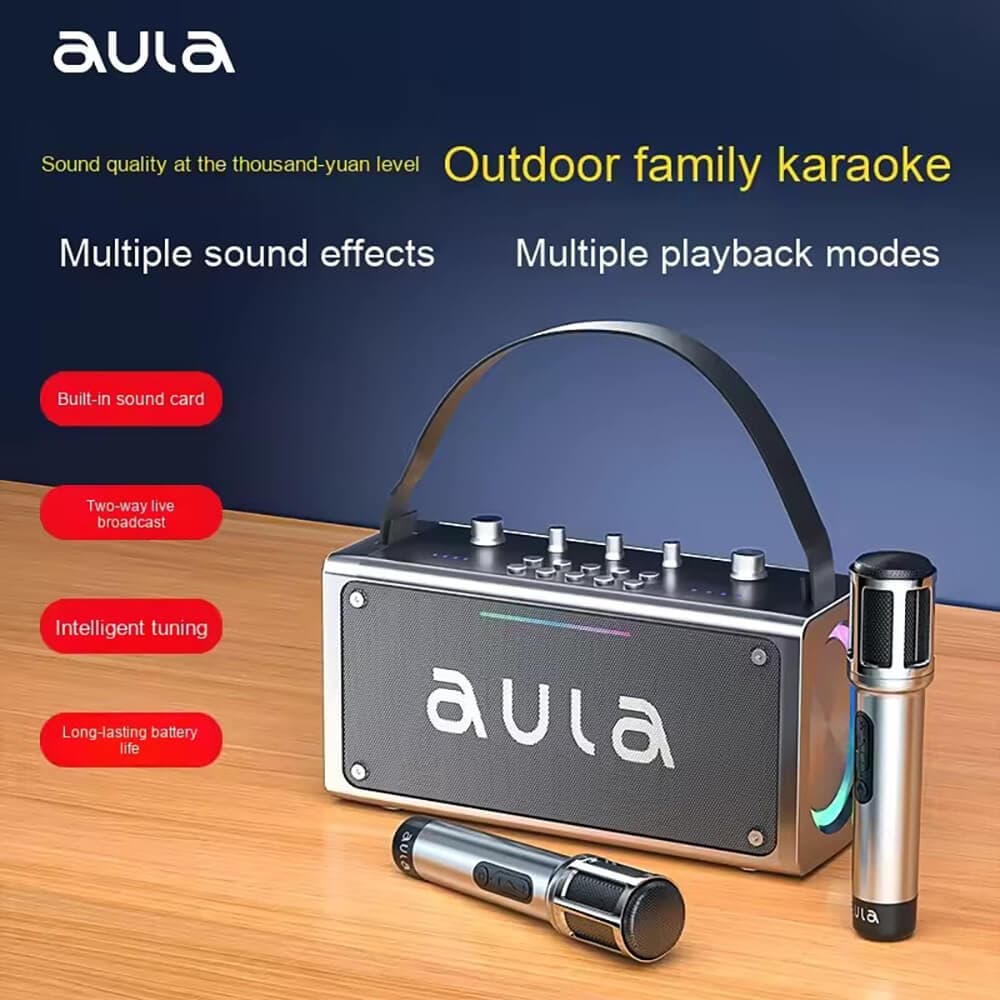 اسپیکر پرتابل بلوتوثی آئولا AULA K19 + دو میکروفن کاراکوئه — تصویر ۵