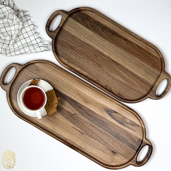 سینی چوبی پذیرایی مدل بیضی دسته دار sh446