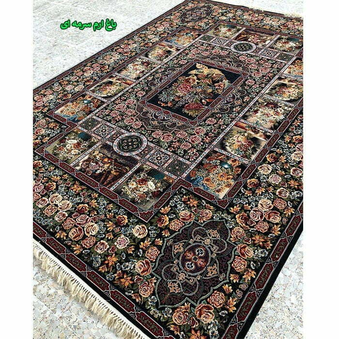 فرش کاشان طرح باغ ارم ۷۰۰ شانه سرمه ای