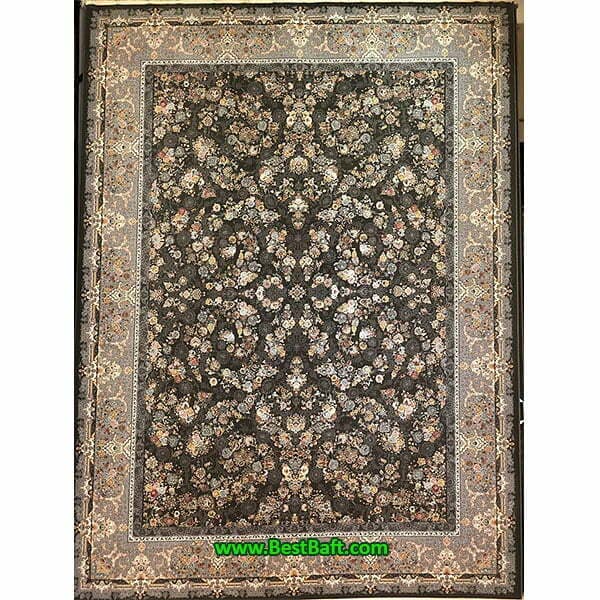 فرش کاشان شاه گل ۱۲۰۰ شانه دودی تراکم ۳۶۰۰