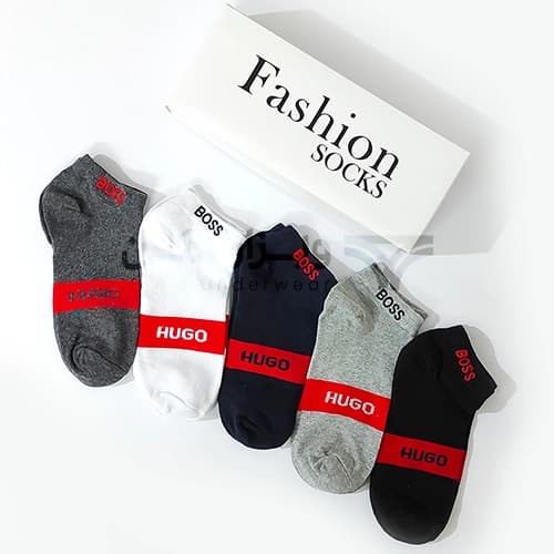 پک پرمیوم 5 تایی جوراب مچی مردانه هوگو باس HUGO BOSS اورجینال گلدوزی شده Premium — تصویر ۳