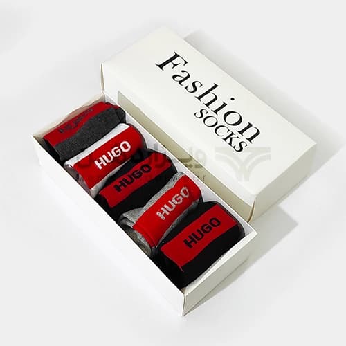پک پرمیوم 5 تایی جوراب مچی مردانه هوگو باس HUGO BOSS اورجینال گلدوزی شده Premium