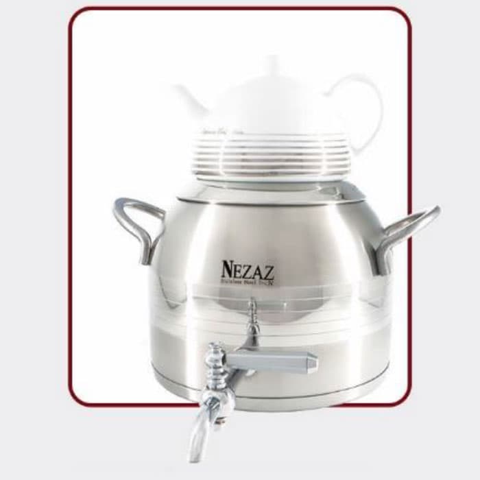 کتری و قوری 5 لیتر نزاز NEZAZ طرح ترک خطی استیل براق کد 2600