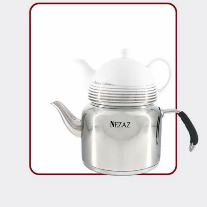 کتری و قوری 2/5 لیتر نزاز NEZAZ لوله دار دسته استیل کد 2400