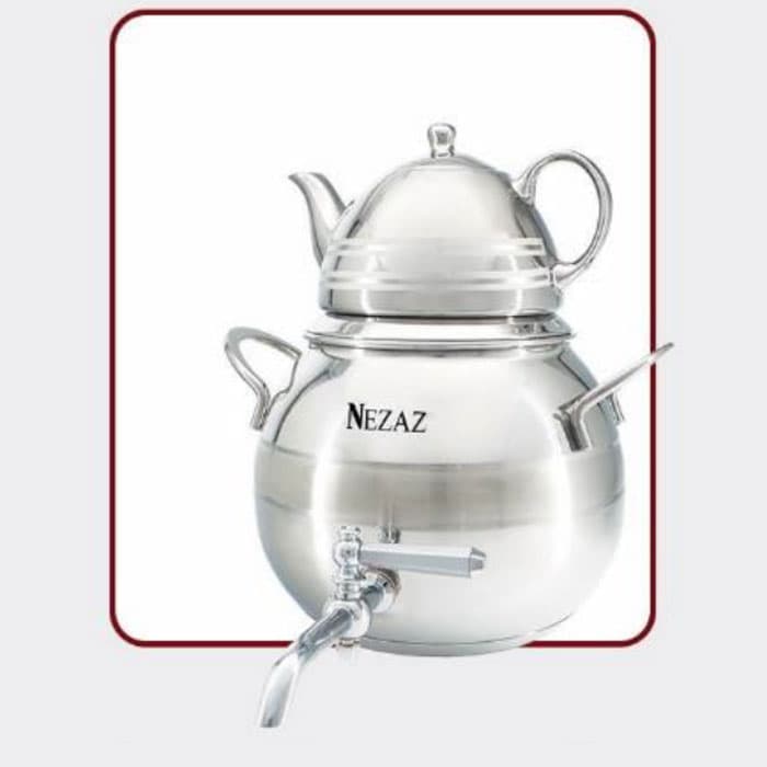 کتری و قوری 4/5 لیتر نزاز NEZAZ خمره ای با قوری تمام کروم کد 1700