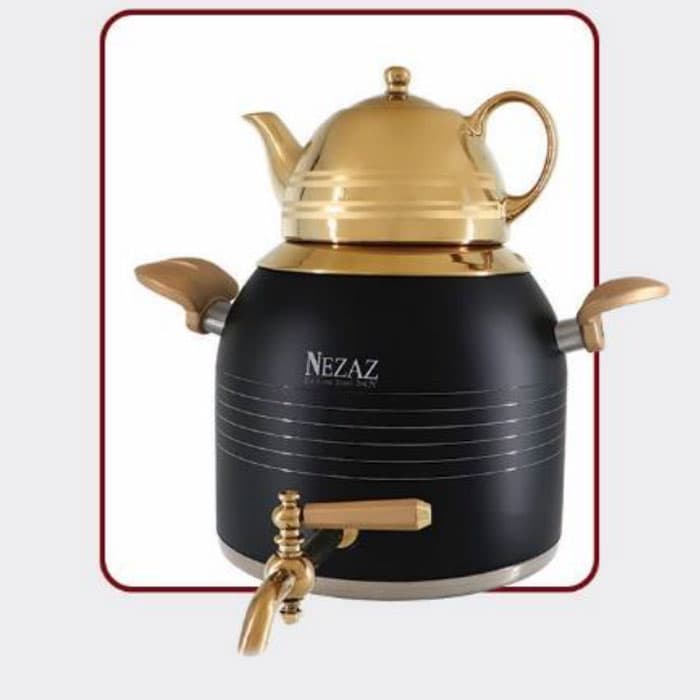کتری و قوری 5 لیتر نزاز NEZAZ طرح ترک مشکی طلایی کد 3029
