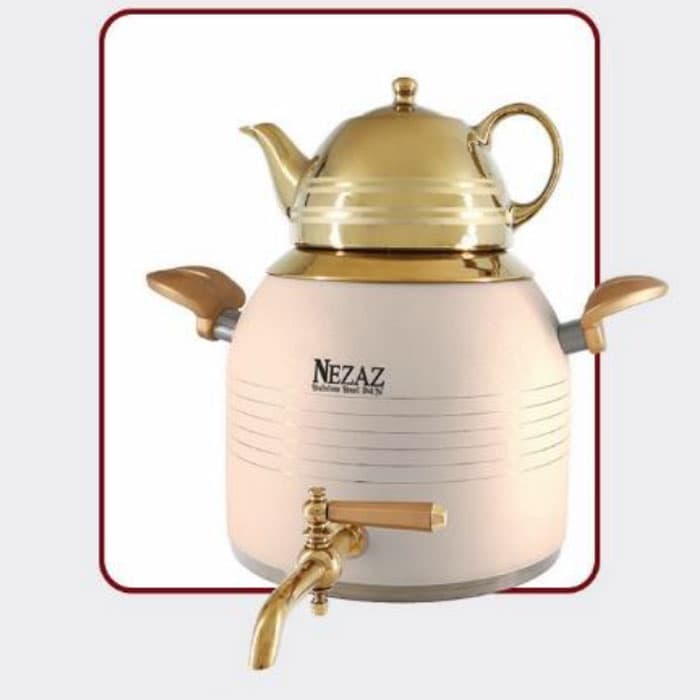 کتری و قوری 5 لیتر نزاز NEZAZ طرح ترک کرم طلایی کد 3029