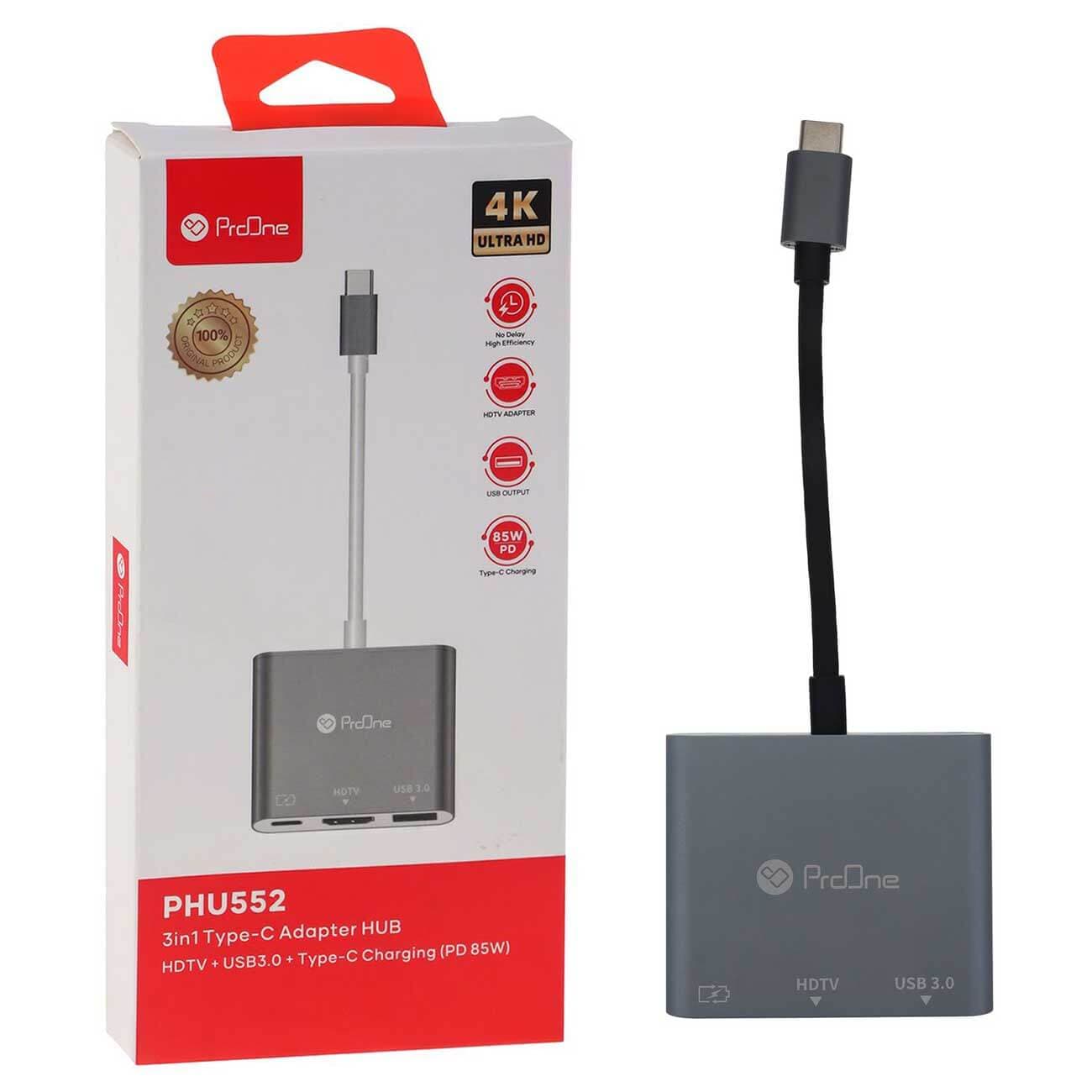 تبدیل هاب Type-C به Type-C PD، Type-A، HDMI پرووان ProOne PHU552