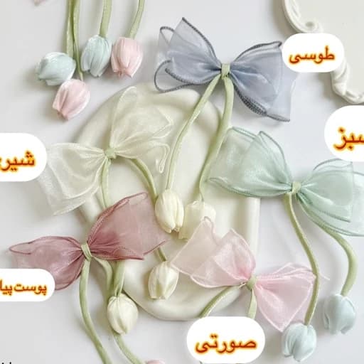گیره مو پاپیون گل لاله کیوت فانتزی پینترستی اورجینال کره ای خاص مناسب کادو هدیه تومویی خاص مناسب مهمانی وایب جنگل — تصویر ۸