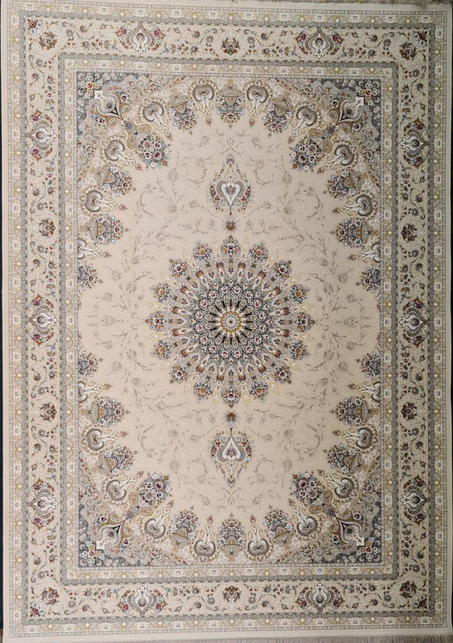 فرش ۱۵۰۰ شانه برجسته نقشه روژان زمینه کرم