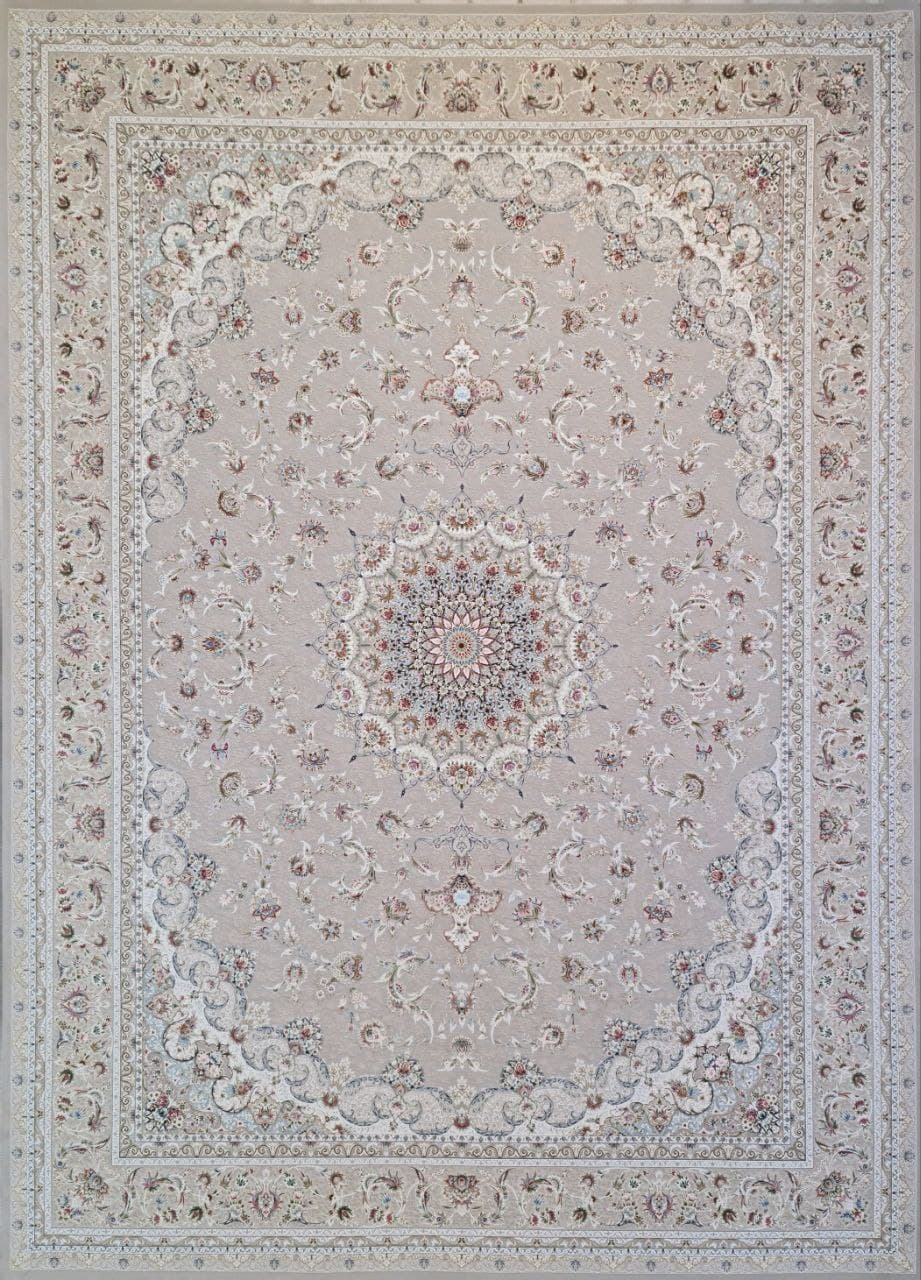 فرش ۱۵۰۰ شانه برجسته نقشه فروغ زمینه صدفی