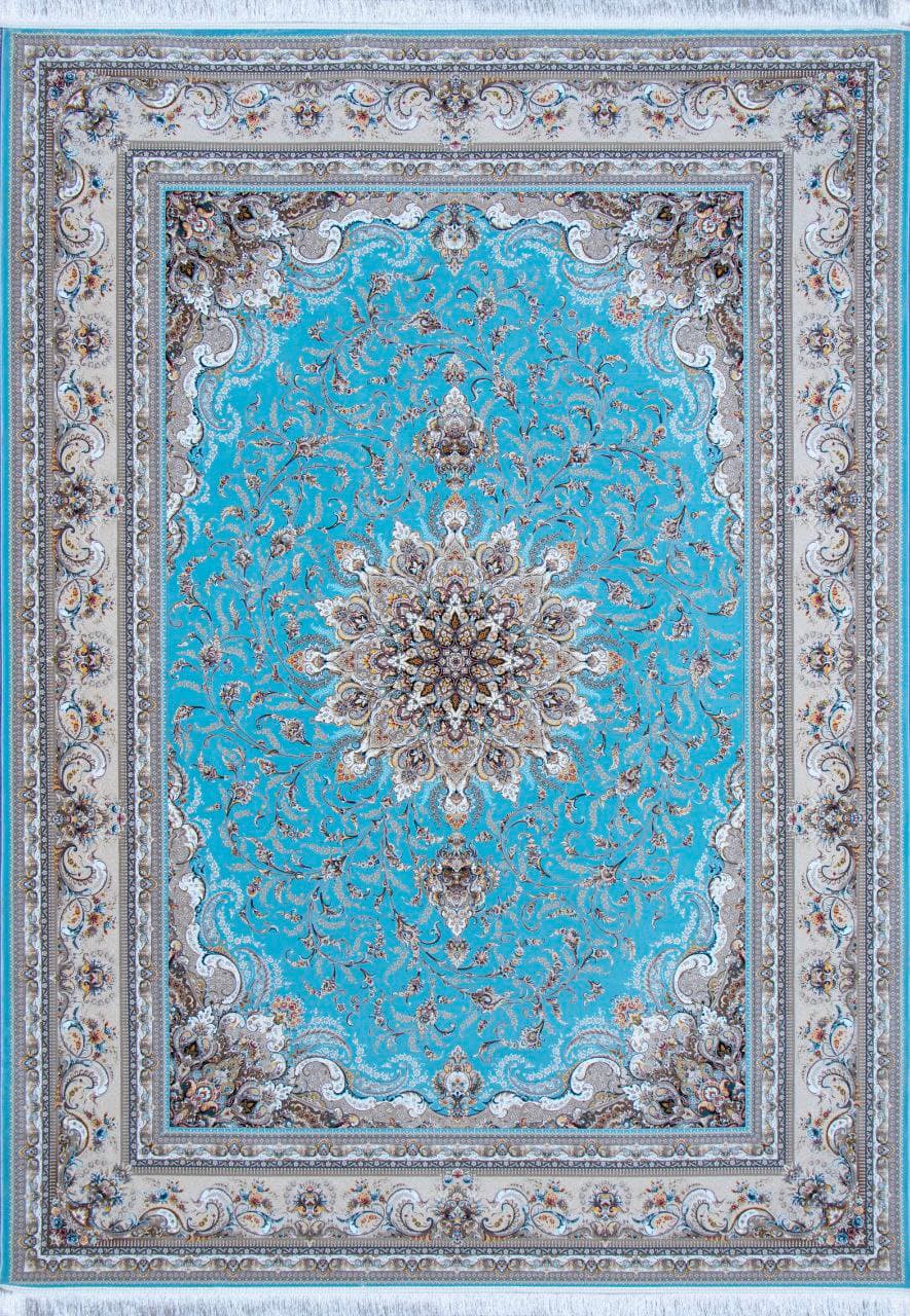فرش ۱۵۰۰ شانه نقشه راما زمینه آبی الماسی