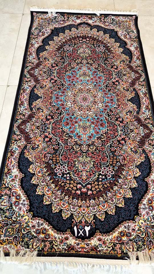 کناره فرش نقشه ارکیده زمینه سرمه ای – آکریلیک — تصویر ۸