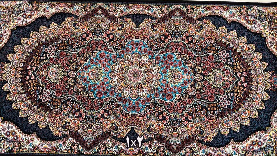 کناره فرش نقشه ارکیده زمینه سرمه ای – آکریلیک — تصویر ۷