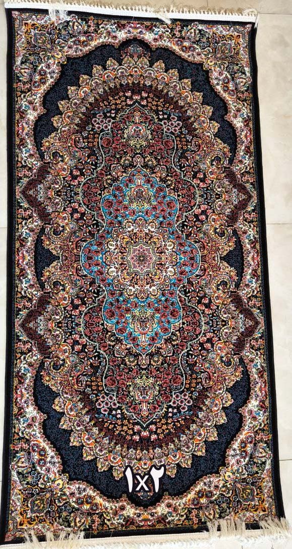 کناره فرش نقشه ارکیده زمینه سرمه ای – آکریلیک — تصویر ۶
