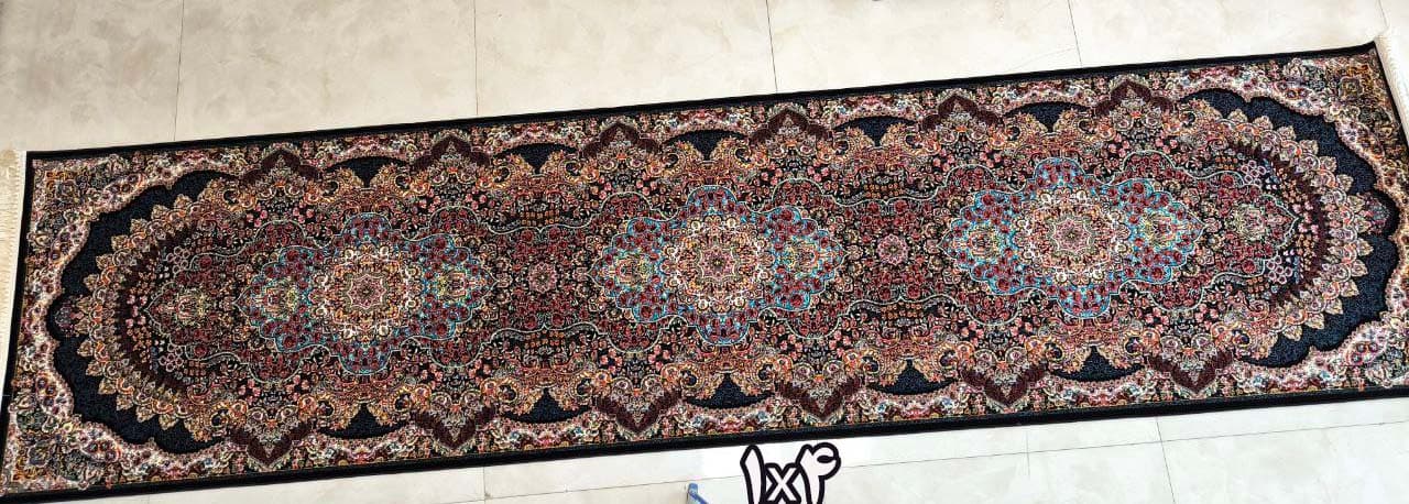 کناره فرش نقشه ارکیده زمینه سرمه ای – آکریلیک — تصویر ۴
