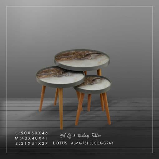 میز عسلی سه تکه مدل ALMA کد LUCCA-731 رنگ WHITE و GRAY — تصویر ۳