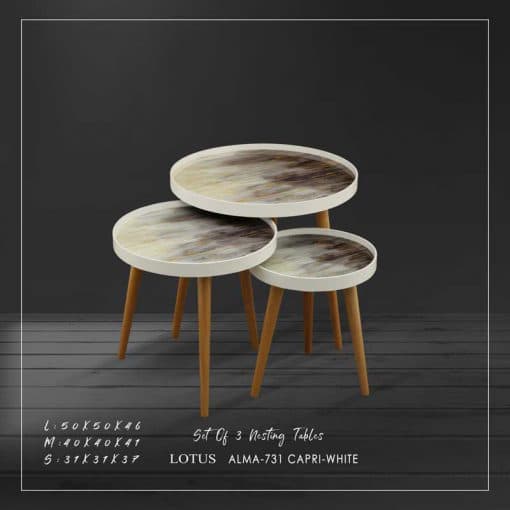 میز عسلی سه تکه مدل ALMA کد CAPRI-731 رنگ WHITE و GRAY — تصویر ۳