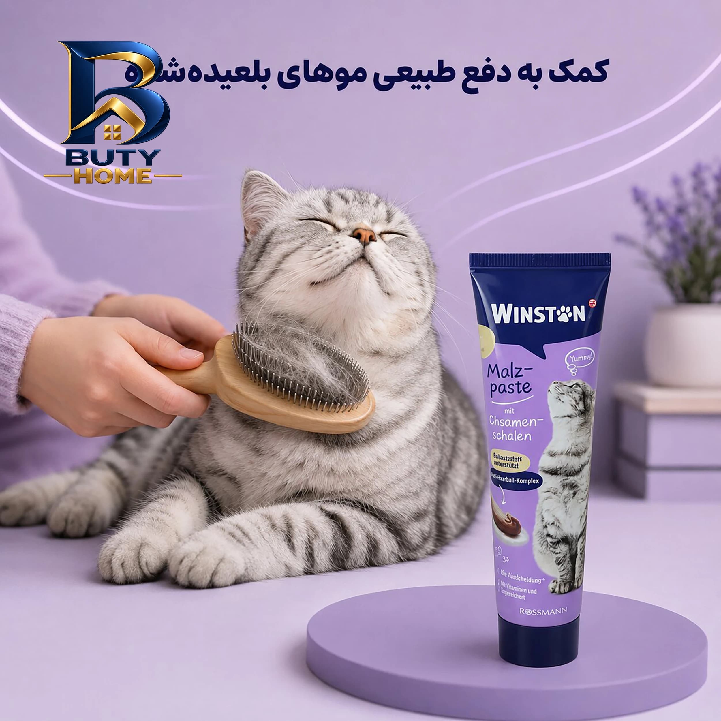 خمیر مالت گربه بالغ برند وینستون مدل آنتی هیربال بسته 2 عددی — تصویر ۸