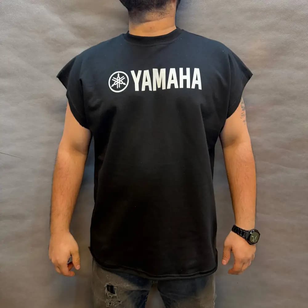 تیشرت بدون آستین نخ پنبه طرح Yamaha مشکی — تصویر ۳