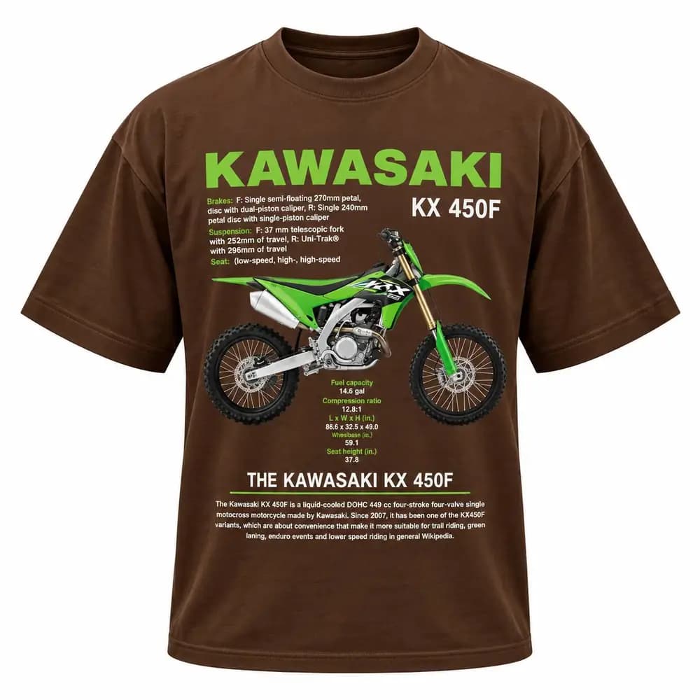 تیشرت نخ پنبه طرح Kawasaki KX 450F قهوه‌ای