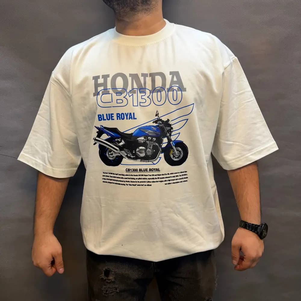 تیشرت نخ پنبه طرح Honda CB1300 Blue Royal سفید — تصویر ۳