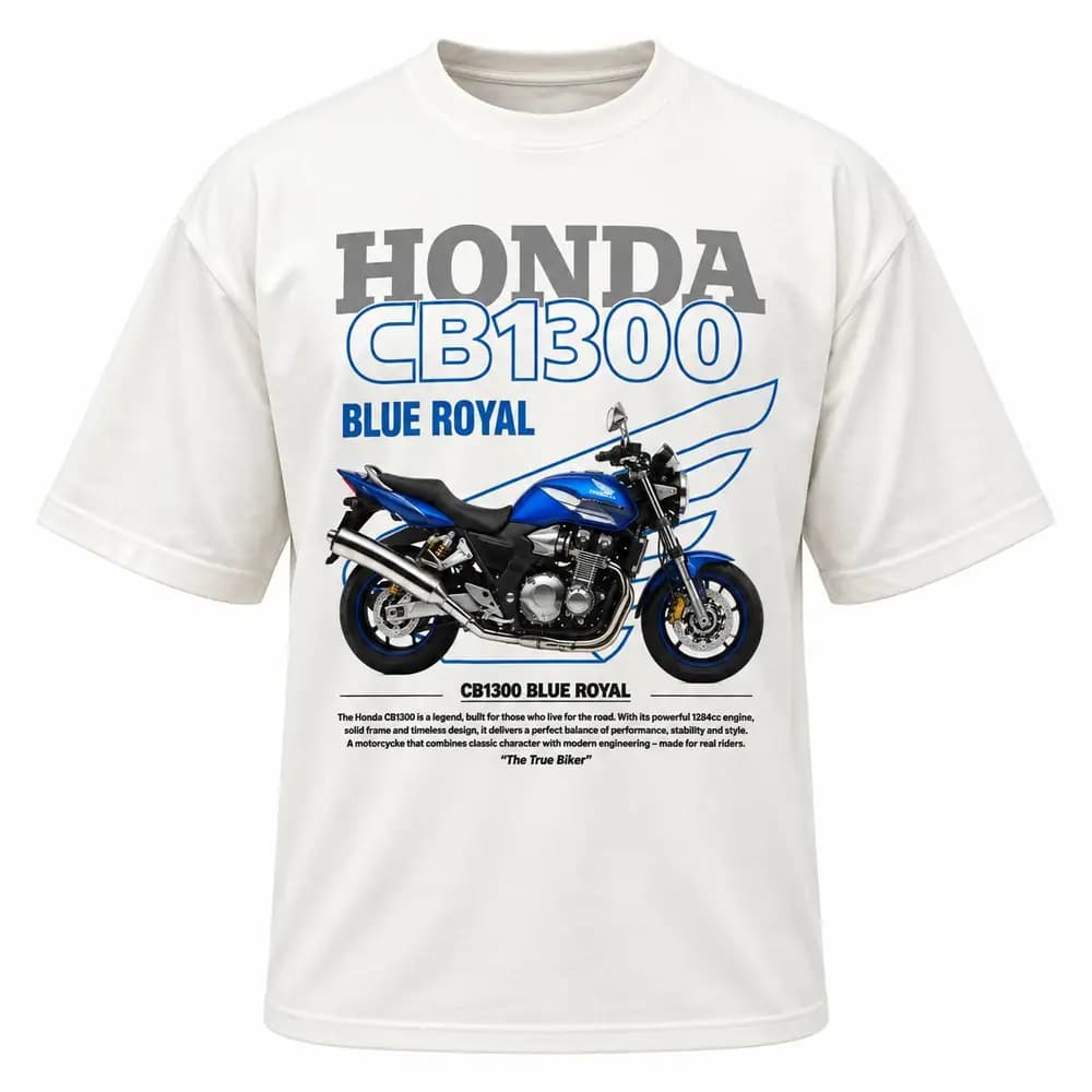 تیشرت نخ پنبه طرح Honda CB1300 Blue Royal سفید
