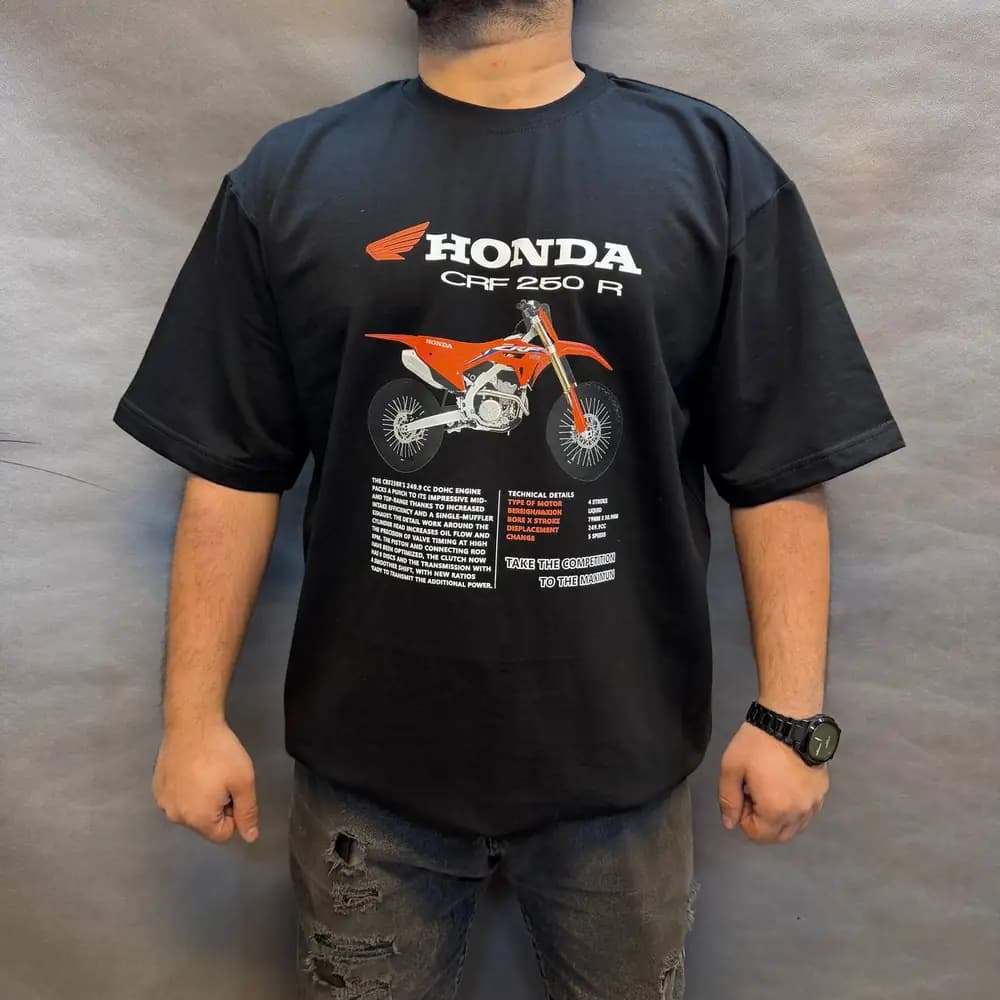 تیشرت نخ پنبه طرح Honda CRF 250R مشکی — تصویر ۳