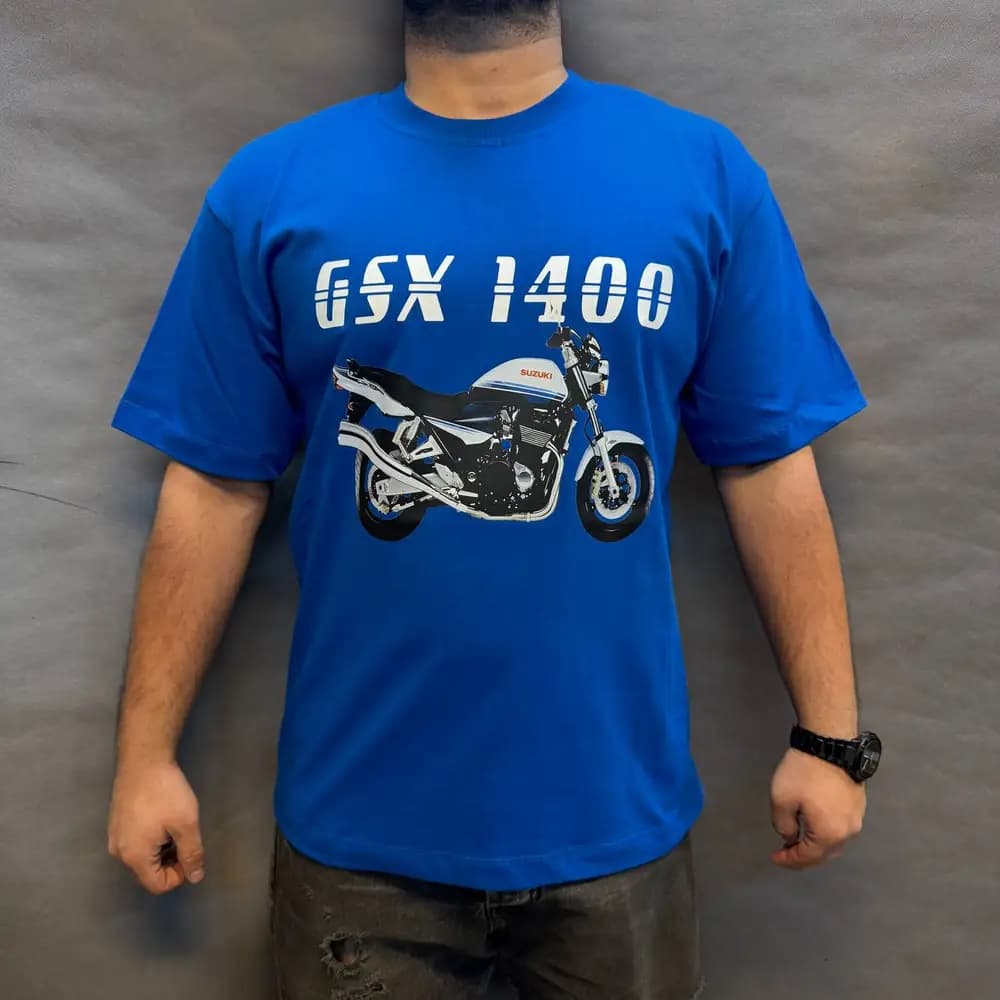 تیشرت نخ پنبه طرح Suzuki GSX 1400 آبی — تصویر ۳