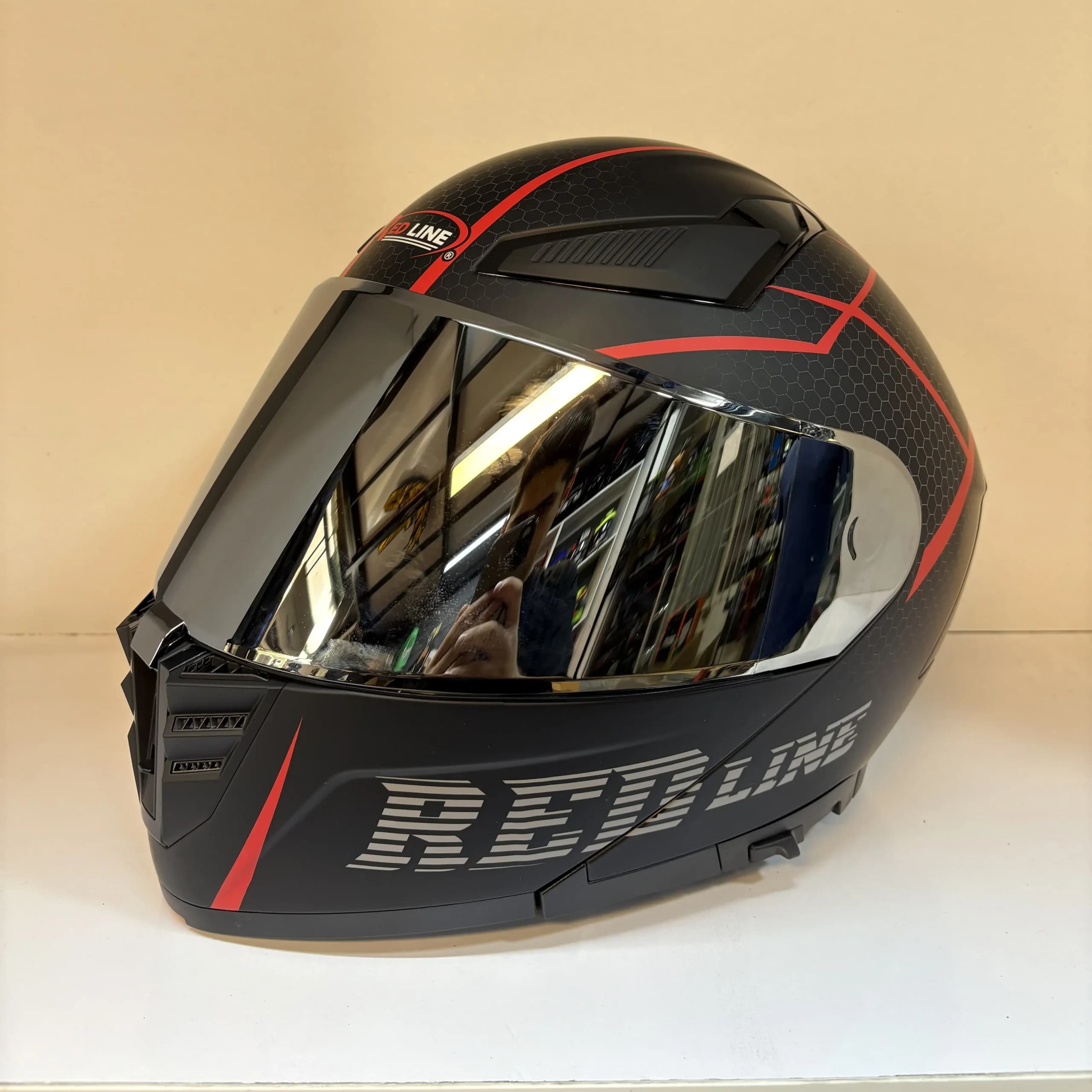 کلاه کاسکت فک متحرک Redline مدل 960 – مشکی قرمز — تصویر ۲