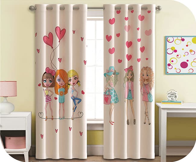 پرده چاپی دخترونه + زمینه صورتی و قلب قرمز – هازان داتیس کد S769770