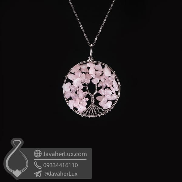 گردنبند رز کوارتز درخت زندگی بزرگ _ کد : 400546