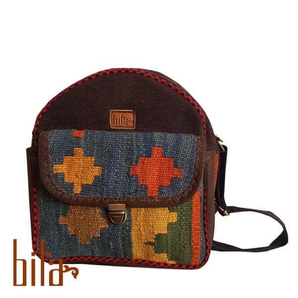 کیف گلیمی دوشی بزرگ قفل دار شکلاتی