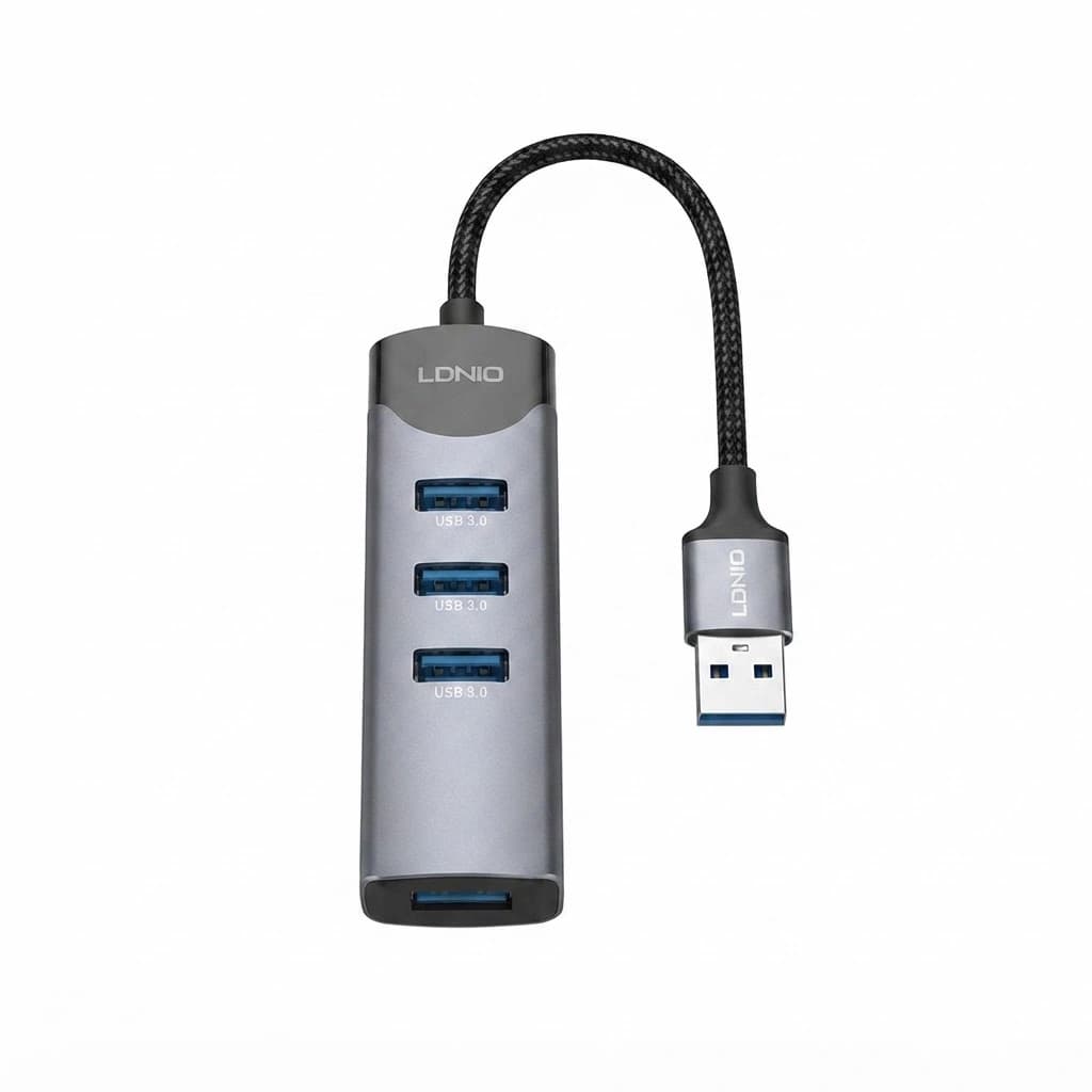 هاب ۴ پورت USB 3.0 الدینیو مدل LDNIO DS-134u | بدنه آلومینیومی،سرعت انتقال 5Gbps