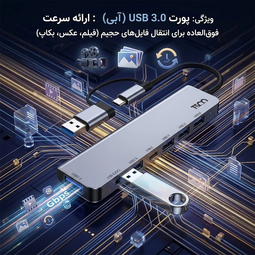 هاب USB تسکو مدل THU 1148 | هفت پورت، اورجینال — تصویر ۳